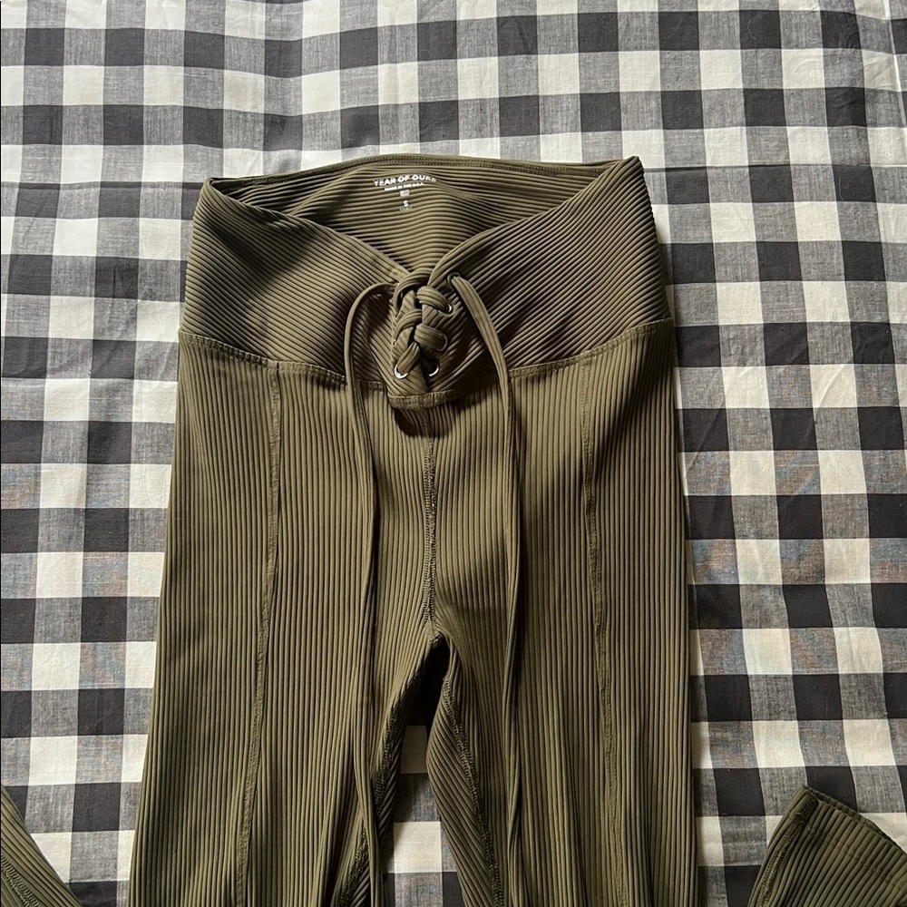 Year of Ours Olive Ribbed Lace-Up Leggings
